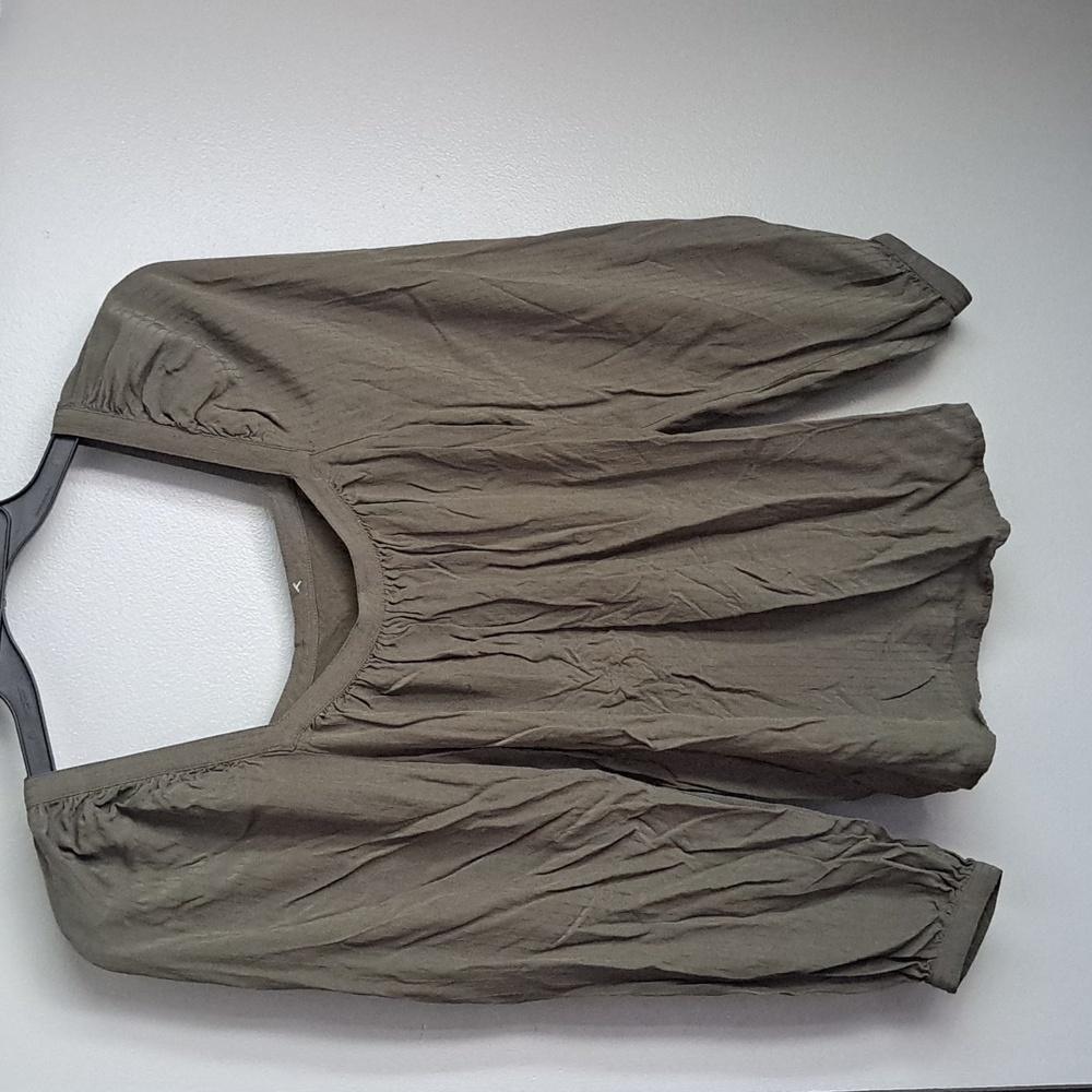 A New Day Olive Green Balloon Sleeve Size Small Rayon Blouse PTP:19"